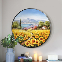 Pure hand-painted oil painting Sunflower entrance decoration painting round painting Villa restaurant hanging painting American bedroom mural