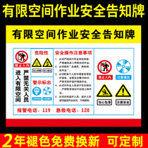 Limited space safety warning sign Limited space operation warning sign Warning sign Occupational hazard warning card Warning cold storage closed risk warning Operating procedures Sticker customization