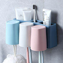Toothbrush shelve suction wall-mounted wall-free dental cylinder rack toilet gargling tooth brushing cup suit containing box