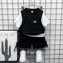 Boys summer clothing suit 2022 new children handsome tide mounted childrens clothes baby Summer short sleeve trendy children clothes