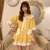 Princess style summer short-sleeved shorts pajamas female spring and autumn and summer students cute two-piece short-sleeved home clothes can be worn outside