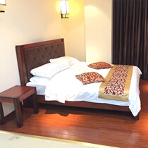 High-end Star Business Hotel Guesthouses Solid Wood Furniture Bed Apartment Density Board With Leather Spray Paint Bed Tank Bed by