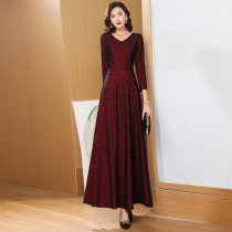 Long sleeve dress womens 2022 autumn new temperament stripe high-end plus size hem skirt premium sense long skirt