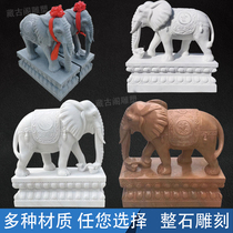  Stone carving elephant Marble sunset red Lucky stone elephant Pair of white marble bluestone elephants placed at the door carving