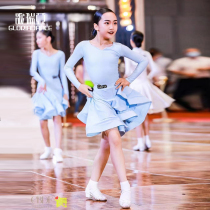 The new Latin dance girl childrens chicken heart collar long sleeve split test competition performance regulations clothing 3159