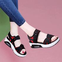 Sports sandals womens 2021 new thick-soled wedge-heeled student sports muffin sandals flat-bottomed all-match beach shoes womens shoes