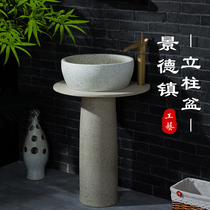  Imitation stone column basin Balcony integrated floor-to-ceiling washbasin Hotel bed and breakfast Antique art column basin Outdoor pool
