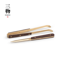 Three things five Fu tea clip set pure copper solid wood single ebony tea set tea ceremony spare parts tea spoon tea spoon tea knife pen