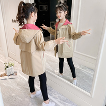 Childrens clothing girls windshirt 2022 new Korean air childrens big childrens clothing girl mid - long coat spring and autumn