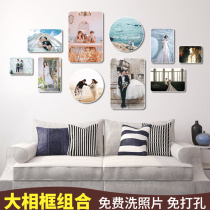 Photo combination photo frame hanging wall living room wedding dress family portrait custom solid wood simple non-perforated photo wall decoration circle