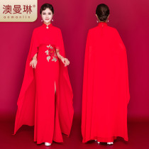 Micro-play non-ironing stage runway high-end long elegant slim split show cheongsam etiquette special performance dress female