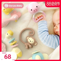 Teether hand rattle 0-3-6 months old 1 year old baby grip early education puzzle soothe newborn bite baby toy