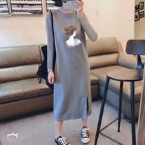 Large size dress spring and autumn 2021 new long sleeve T-shirt female medium length skirt students Korean version of loose base skirt