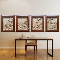 Zhou Xianrong wood carving sketch background wall hand-carved four screens spring summer autumn and winter flowers and birds hand-fixed 42*52cm