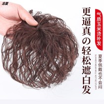 Wig piece top hair replacement piece female cover white hair wig piece all real hair no trace hair top reissue block fluffy short curly hair