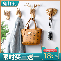 Creative key hooks into door Xuanguan containing entrance door wall hanging deer head deer corner wall hanging clothes hook free of punch