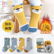 Newborn baby socks autumn and winter cotton plus velvet thick warm long tube male and female Baby Baby Baby middle tube 1 year old 0