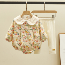 Newborn baby boy conjoined clothes in spring and autumn clothes for womens baby climbing suit fall suit princess crushed flower clothes