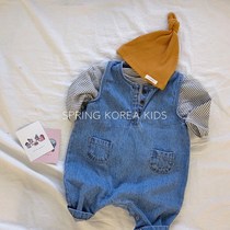 ins2021 summer dress Korean baby jumpsuit men and women baby soft cowboy out ha clothes foreign vest climbing suit