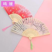 Fan folding fan Chinese style womens ancient style tassel summer carry classical costume Hanfu cheongsam folding small bamboo fan