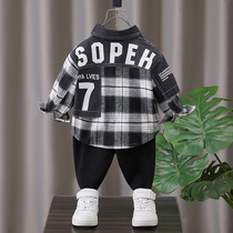 Boy shirt 2022 new fall childrens spring and autumn long sleeves fried street clothes boy plaid ruffly handsome shirt jacket