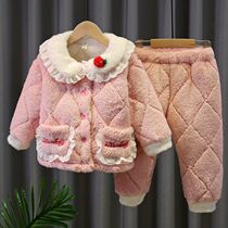 Girls nightgown in winter thickening coral velvet children three layers cotton winter cotton girls and childrens babys home clothing
