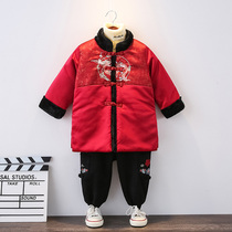 Boys New Years clothing children Chinese style Chinese New Year red thickened cotton suit baby winter festive Hanfu Tang suit
