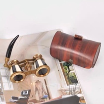 Imported handheld retro binocular brass telescope Western antique ornaments with leather gift box British film and television props