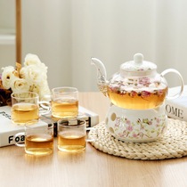 New ceramic flower tea pot Flower tea set Flower tea cup Glass Flower fruit Flower fruit teapot heat-resistant candle heating cover
