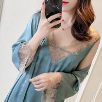 Inle butterfly lace nightgown cardigan suspender dress Two-piece sexy ice screen yarn night dress Home dress summer