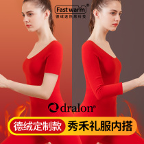 Red short sleeve t-shirt female winter show and inner lap warm underwear mid-sleeve blouse women 70% sleeve mens life year lovers