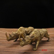Pure copper antique rhinoceros pair of ornaments unicorn living room porch office desktop decoration housewarming opening gift