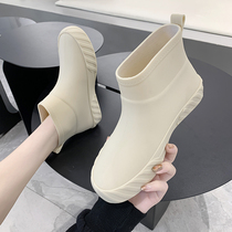 Japanese fashion rain shoes womens winter non-slip low-top water shoes water boots short tube rain boots wash car kitchen shoes rubber shoes tide