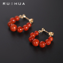 Ruohua Jewelry Edge Erliang Mountain South Red Agate Earrings Female Natural 14K Gold Ear Decoration Small Designer