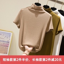Half high neck short sleeve base shirt Womens T-shirt spring and autumn temperament thin knitted inner top 2021 New early autumn ins