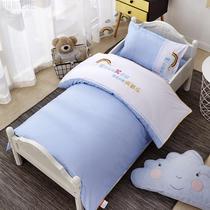 Pure color splicing kindergarten special bedding three-piece set containing core six-piece cotton candy-colored quilt embroidered LOGO