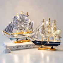 Sailboat model ornaments with lights wooden craft boat smooth sailing male graduate day gifts female living room decorations