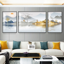Light luxury living room decoration painting modern simple crystal porcelain triple painting sofa background wall mural painting new Chinese landscape hanging painting