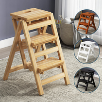  Solid wood installation-free ladder stool folding household steps pedal two three four steps to climb the ladder multi-function dual-use stool