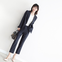 Japanese 2021 commuting simple and fashionable with accent retro small thousand bird grid one button suit autumn