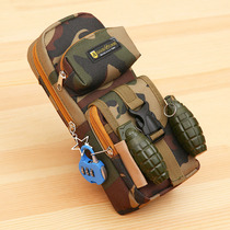 Stationery box Vertical small and medium pencil bag Male student creative capacity bag bag camouflage multi-layer crossing fire line pencil