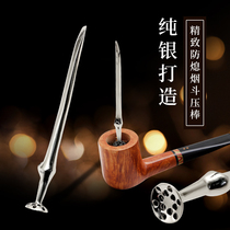 Lafuli925 sterling silver cigar press stick bamboo portable tobacco knife pipe anti-flame pipe tool