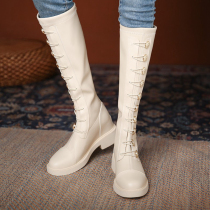 White no longer knee high boots female small man 2021 New thick legs thin thick leather Knight boots