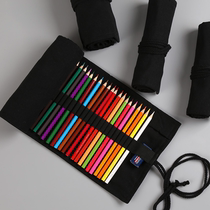 Pen curtain roll pen bag Canvas simple art brush bag storage tool pencil bag Boys girls children 24 36 48 72-hole color pencil color lead is better than the storage box