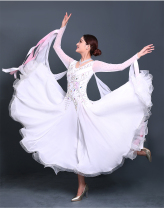2021 new national standard dance performance suit modern dance long dress waltz dance swing dress white competition suit
