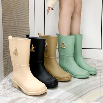 British water shoes women waterproof fashion high-top rain shoes women plus velvet socks thick bottom rain boots in the middle tube non-slip overshoes rubber shoes