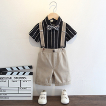Childrens suit summer English boys dress thin casual short-sleeved suit with pants set new summer