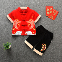 Male baby 2 1 1 year old banquet gown Handwear boy Summer State Wind Tang Costume Grab Zhou Clothes Summer Clothing Red Suit