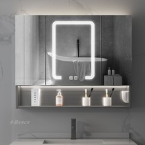 Stainless steel smart bathroom mirror cabinet Single bathroom Wall-mounted with light with shelf Wall cabinet Storage custom box