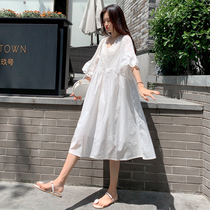 Maternity Dress 2021 Summer White Cotton Long Fashion Hot Mom Personality hipster Lace Dress Tide